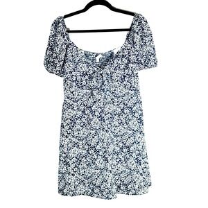 Gianni Bini New Ivy Tie Front Mini Dress Navy Floral Puff Sleeve Size 8 y2k 90s